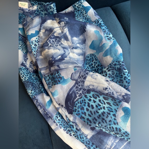 Vintage Blue Cowgirl and Leopard Print Scarf, made in Italy - Picture 3 of 9